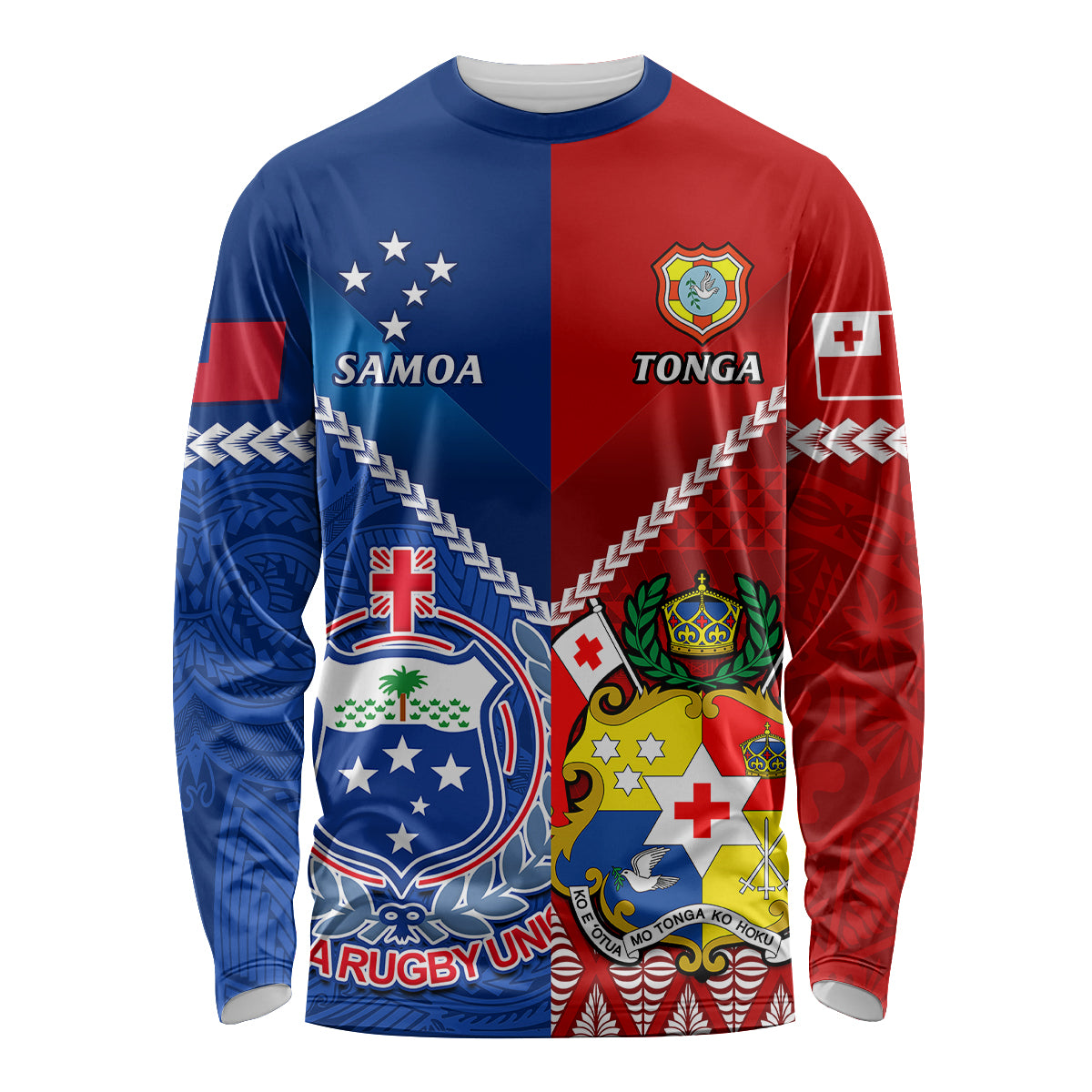 Samoa And Tonga Rugby Long Sleeve Shirt 2023 World Cup Manu Samoa With Ikale Tahi LT14 Unisex Blue - Polynesian Pride
