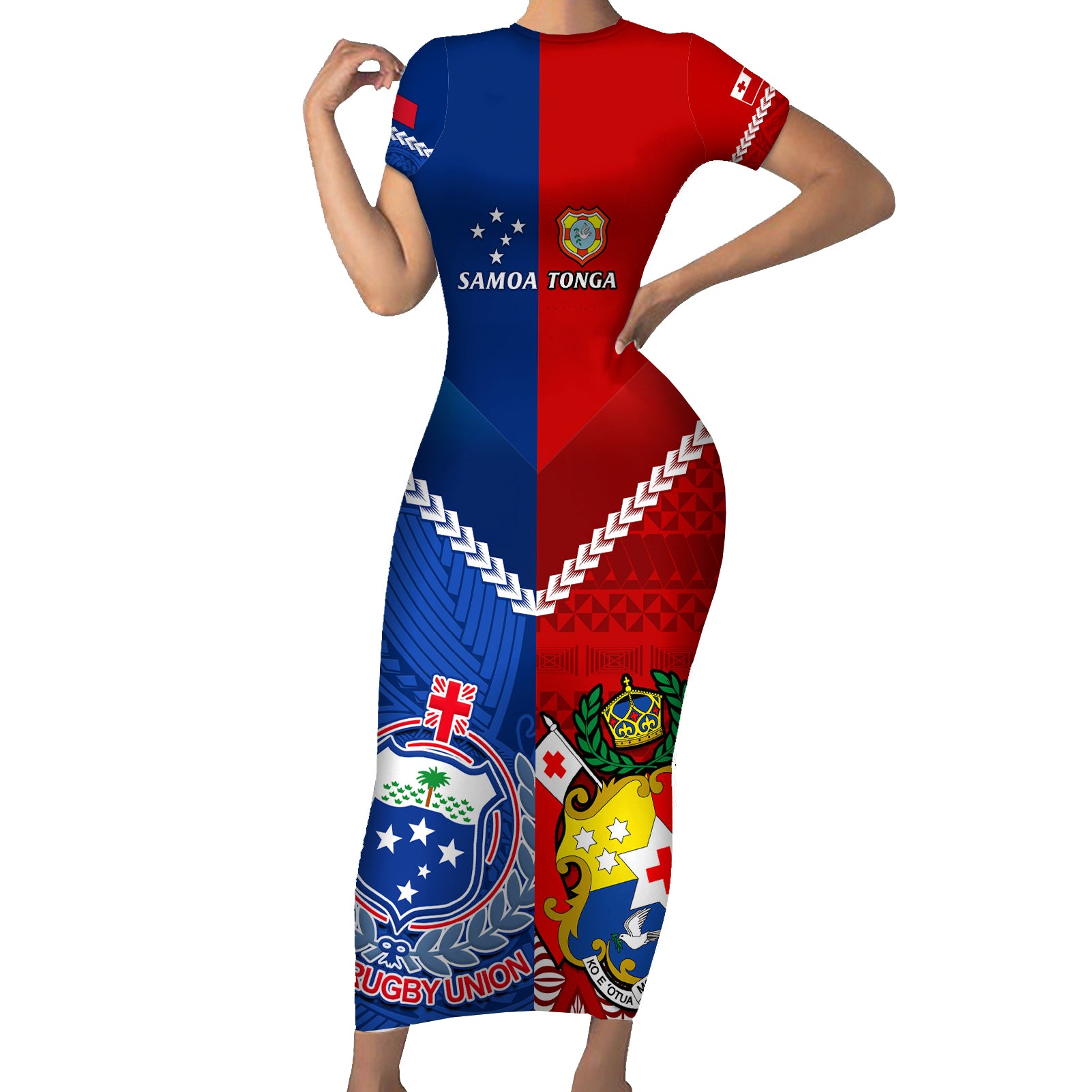 samoa-and-tonga-rugby-short-sleeve-bodycon-dress-2023-world-cup-manu-samoa-with-ikale-tahi