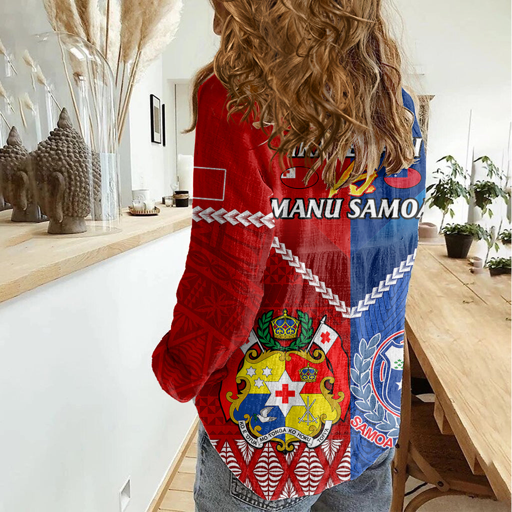 Samoa And Tonga Rugby Women Casual Shirt 2023 World Cup Manu Samoa With Ikale Tahi LT14 - Polynesian Pride