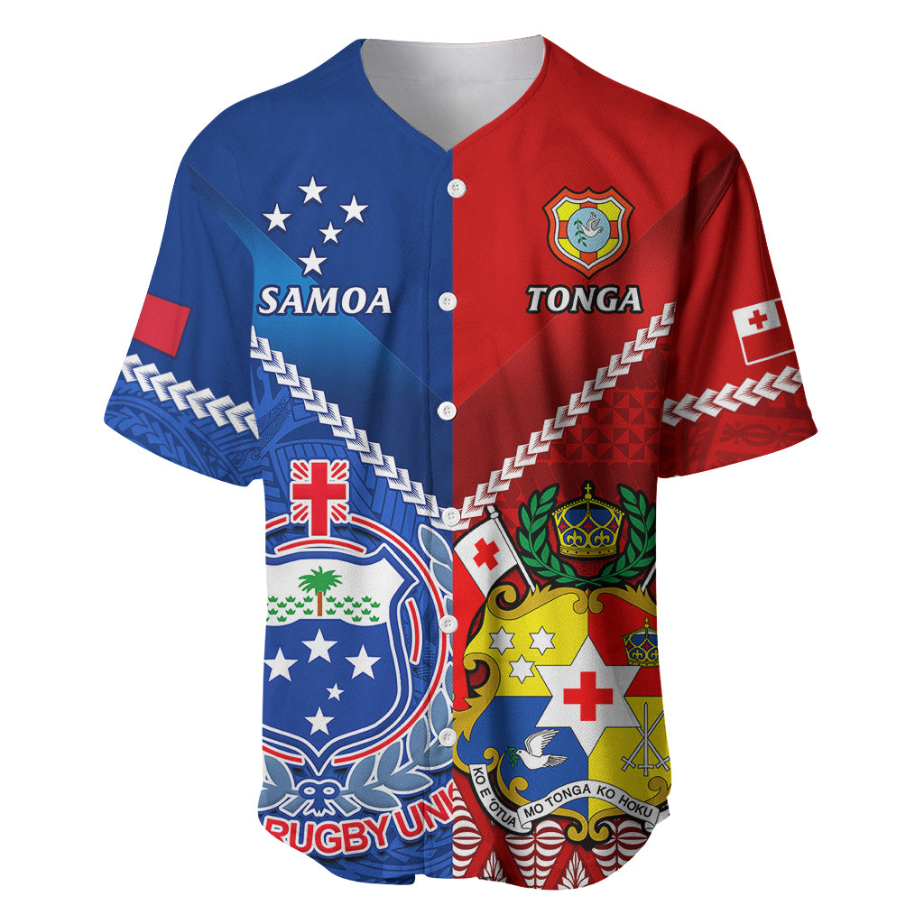 Custom Samoa And Tonga Rugby Baseball Jersey 2023 World Cup Manu Samoa With Ikale Tahi LT14 Blue - Polynesian Pride