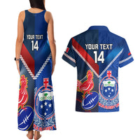Custom Samoa And France Rugby Couples Matching Tank Maxi Dress and Hawaiian Shirt 2023 World Cup Manu Samoa With Les Bleus LT14 - Polynesian Pride