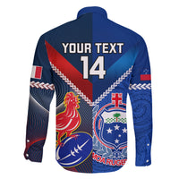 Custom Samoa And France Rugby Family Matching Puletasi Dress and Hawaiian Shirt 2023 World Cup Manu Samoa With Les Bleus LT14 - Polynesian Pride