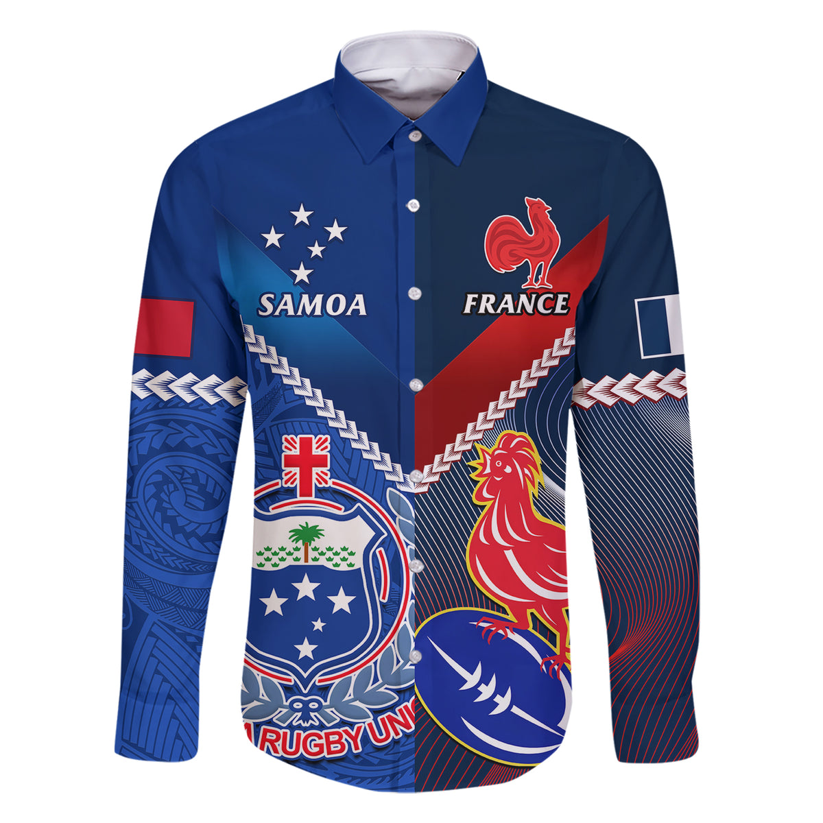 custom-samoa-and-france-rugby-family-matching-short-sleeve-bodycon-dress-and-hawaiian-shirt-2023-world-cup-manu-samoa-with-les-bleus
