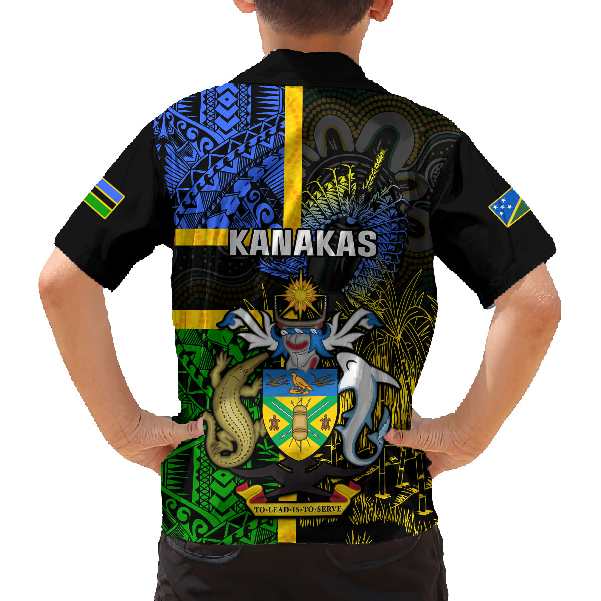 South Sea Islanders Family Matching Off Shoulder Short Dress and Hawaiian Shirt Kanakas With Solomon Islands Coat Of Arms LT14 - Polynesian Pride