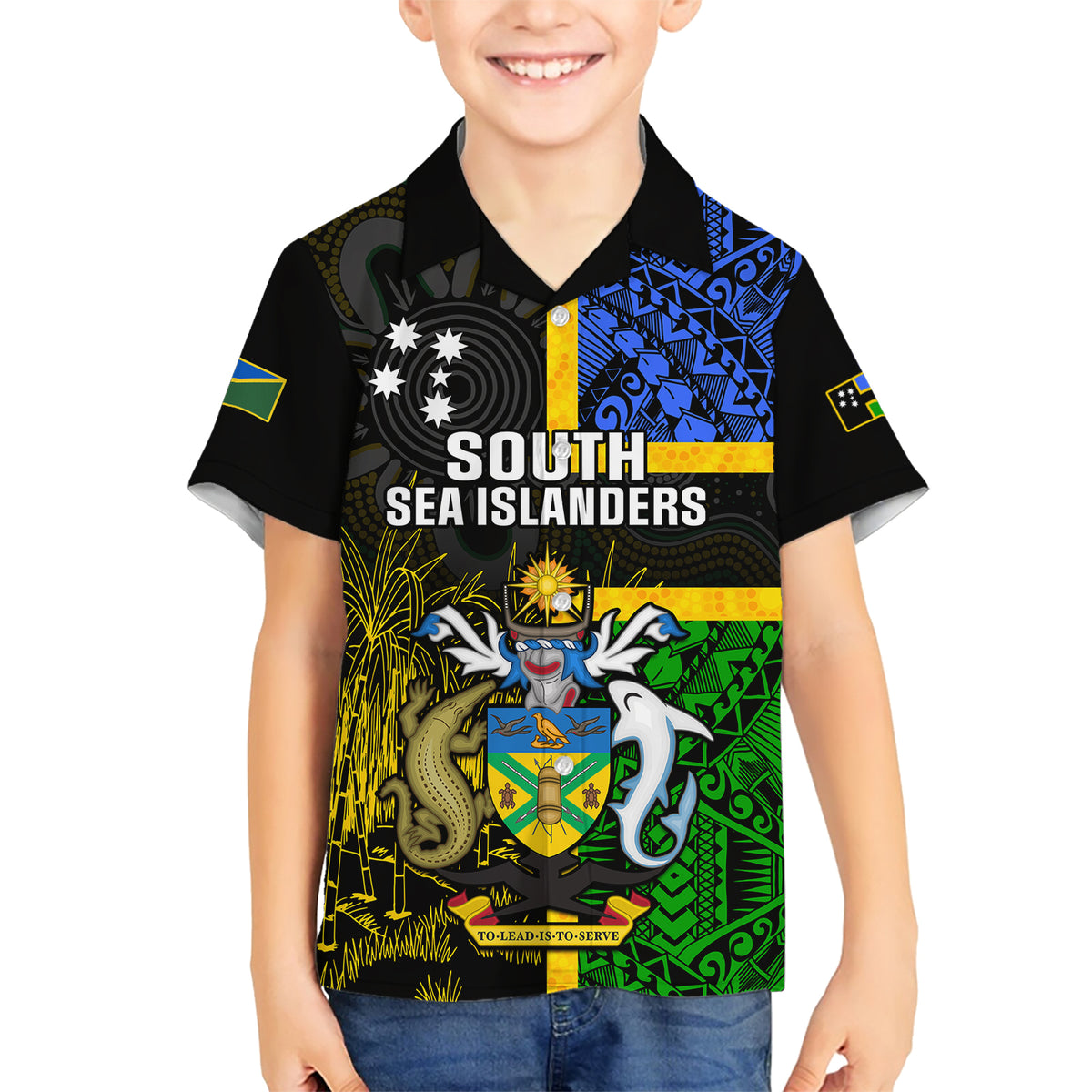 South Sea Islanders Family Matching Short Sleeve Bodycon Dress and Hawaiian Shirt Kanakas With Solomon Islands Coat Of Arms LT14 - Polynesian Pride