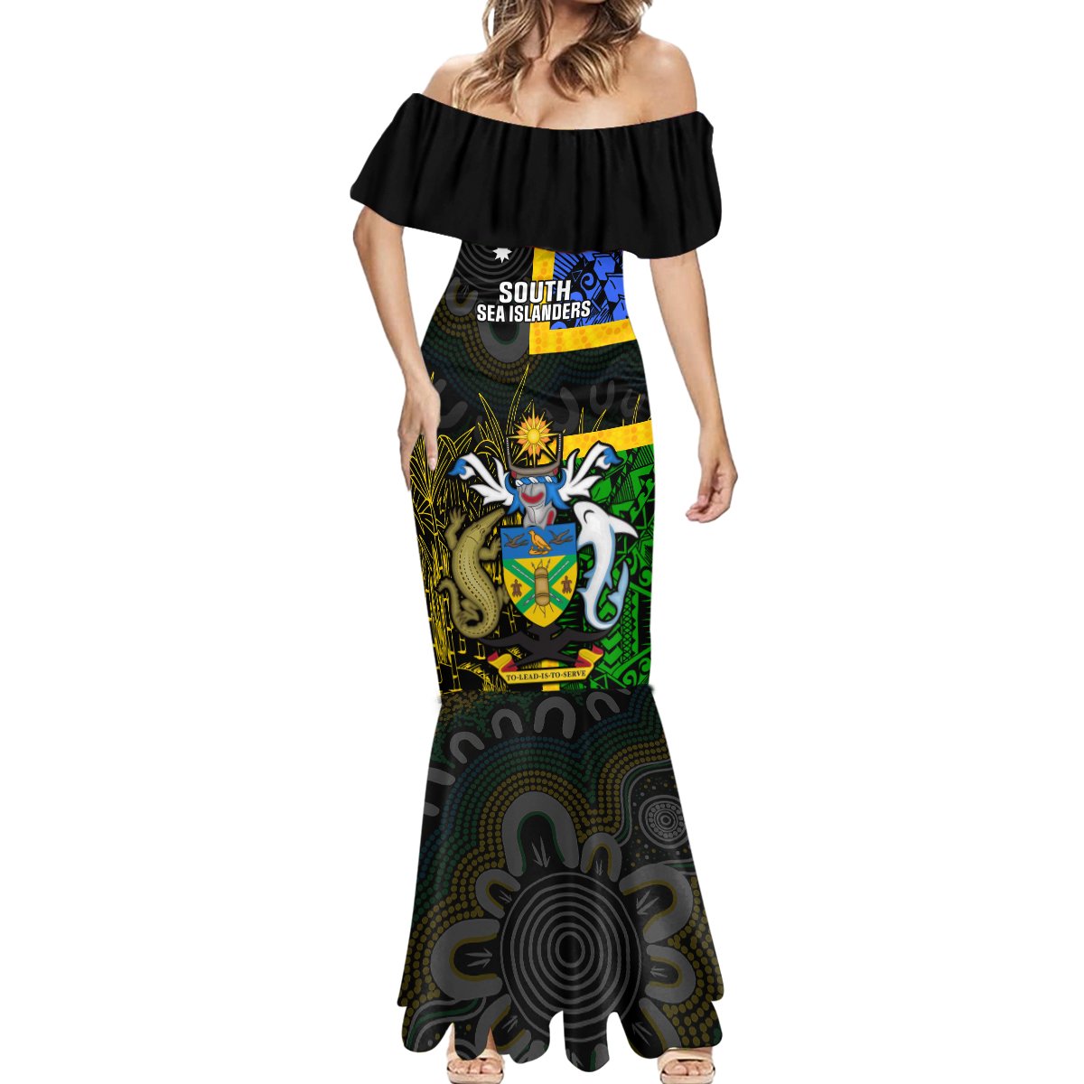 South Sea Islanders Mermaid Dress Kanakas With Solomon Islands Coat Of Arms LT14 - Polynesian Pride