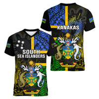 South Sea Islanders Women V Neck T Shirt Kanakas With Solomon Islands Coat Of Arms LT14 - Polynesian Pride