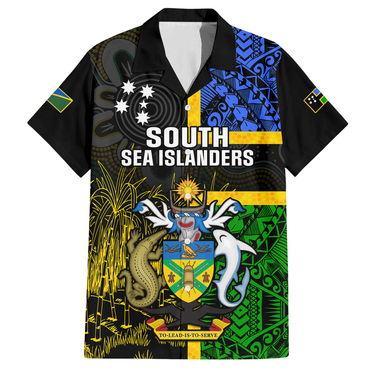 Personalised South Sea Islanders Family Matching Short Sleeve Bodycon Dress and Hawaiian Shirt Kanakas With Solomon Islands Coat Of Arms LT14 Dad's Shirt - Short Sleeve Black - Polynesian Pride
