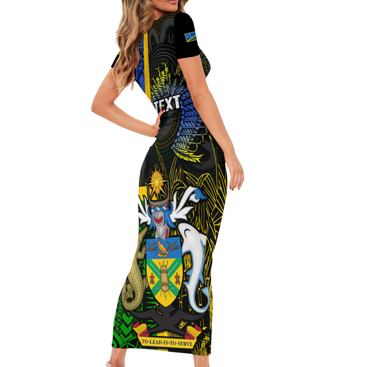 Personalised South Sea Islanders Family Matching Short Sleeve Bodycon Dress and Hawaiian Shirt Kanakas With Solomon Islands Coat Of Arms LT14 - Polynesian Pride