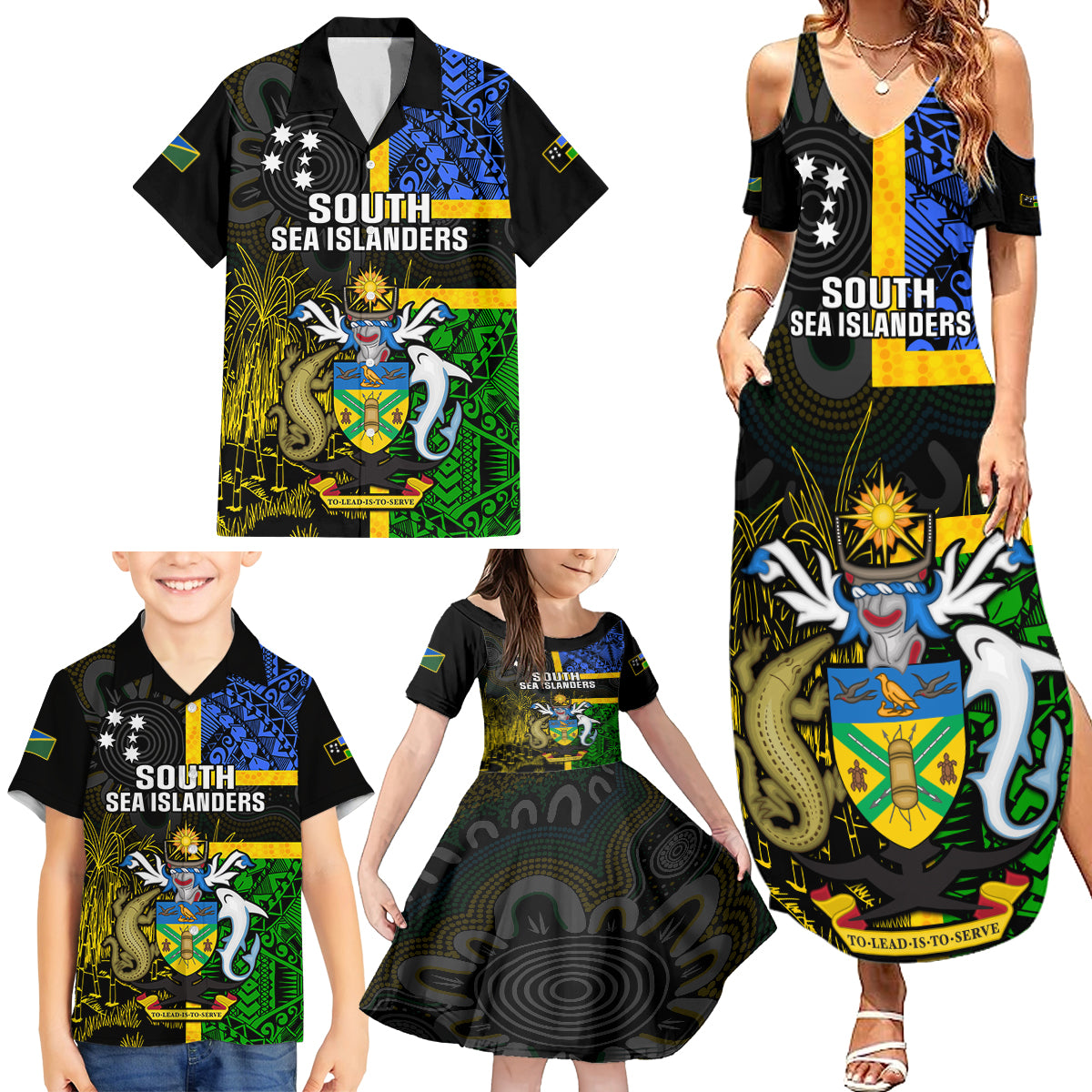 Personalised South Sea Islanders Family Matching Summer Maxi Dress and Hawaiian Shirt Kanakas With Solomon Islands Coat Of Arms LT14 - Polynesian Pride