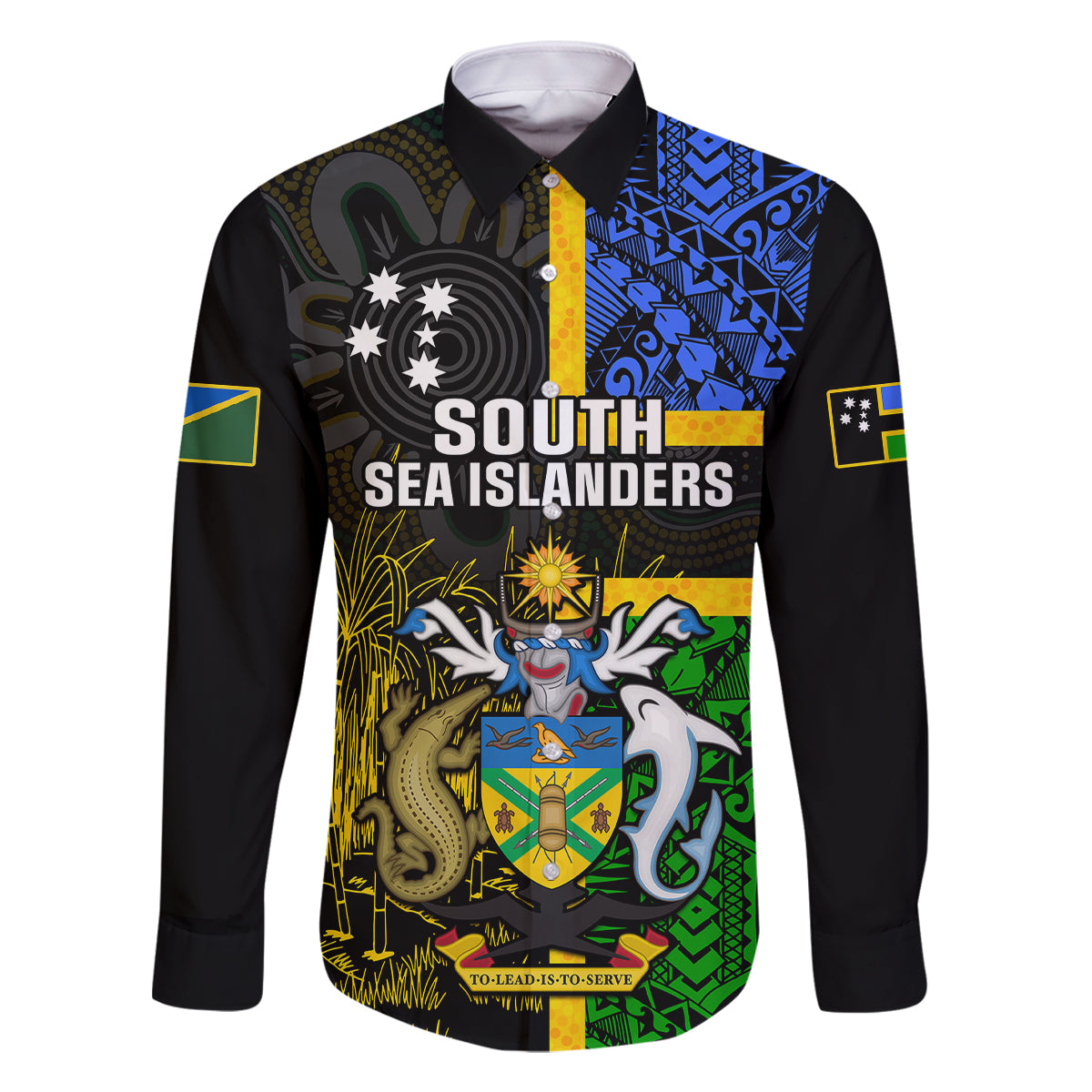 Personalised South Sea Islanders Family Matching Summer Maxi Dress and Hawaiian Shirt Kanakas With Solomon Islands Coat Of Arms LT14 Dad's Shirt - Long Sleeve Black - Polynesian Pride
