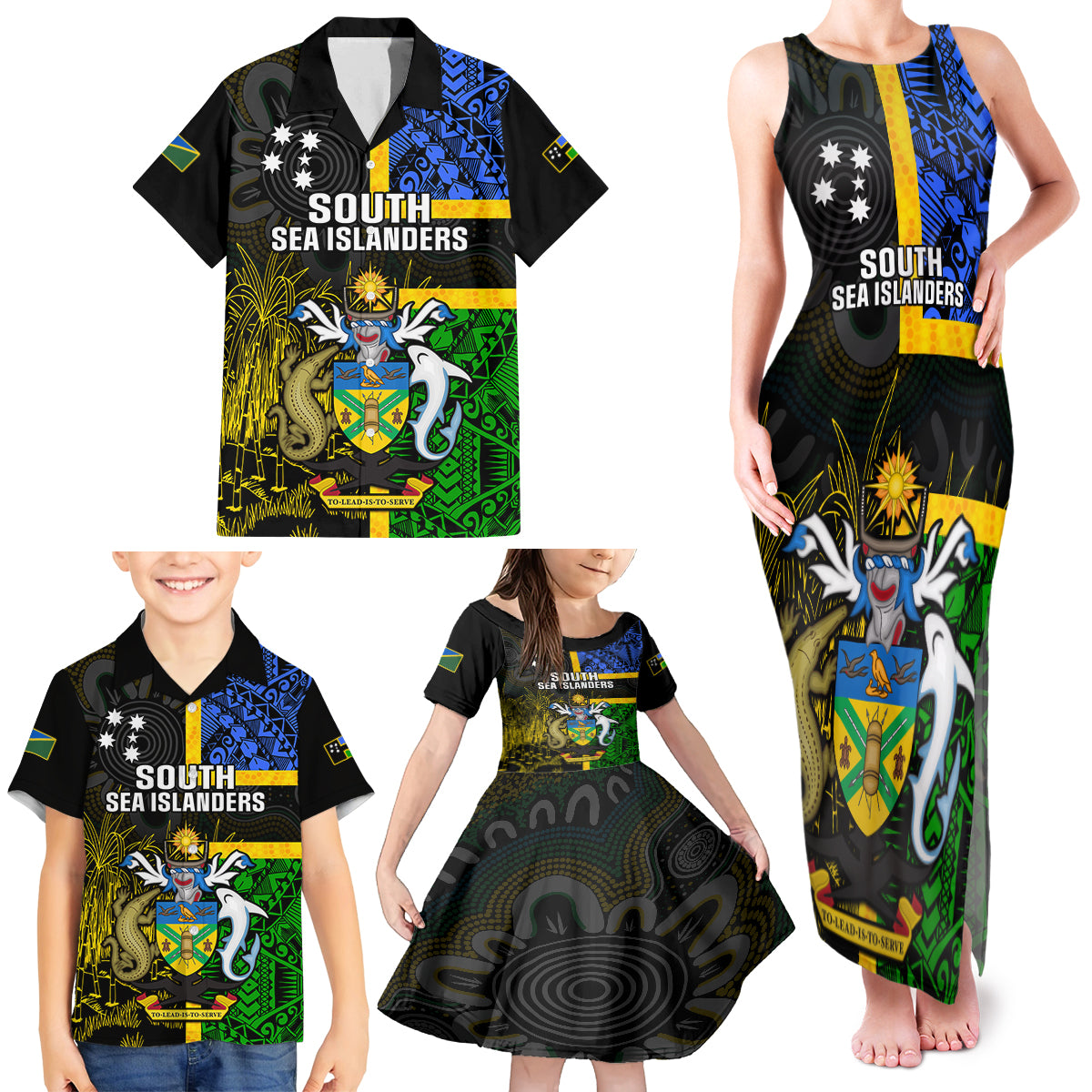 Personalised South Sea Islanders Family Matching Tank Maxi Dress and Hawaiian Shirt Kanakas With Solomon Islands Coat Of Arms LT14 - Polynesian Pride