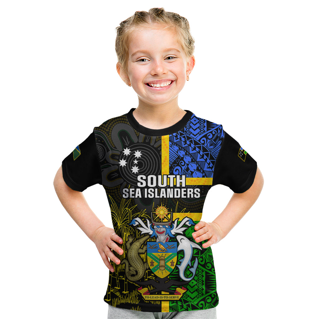 Personalised South Sea Islanders Kid T Shirt Kanakas With Solomon Islands Coat Of Arms LT14 Black - Polynesian Pride
