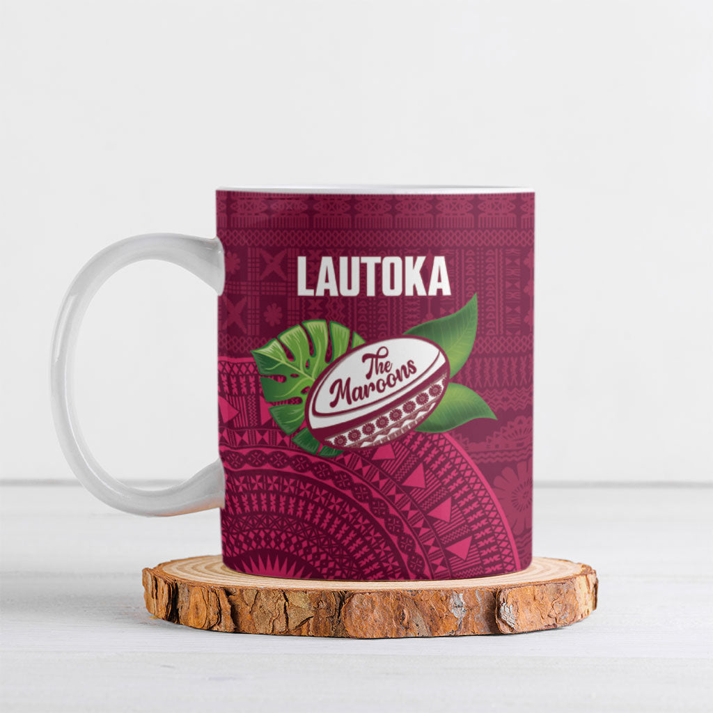 Lautoka Fiji 2026 Rugby Custom Ceramic Mug Go Maroons Fijian Tapa Pattern