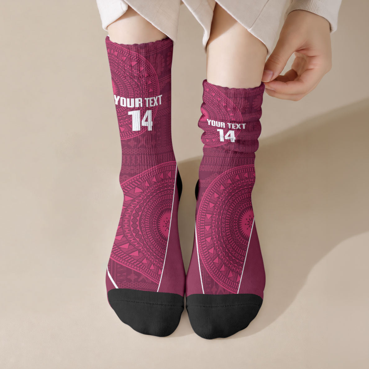 Lautoka Fiji 2026 Rugby Custom Crew Socks Go Maroons Fijian Tapa Pattern