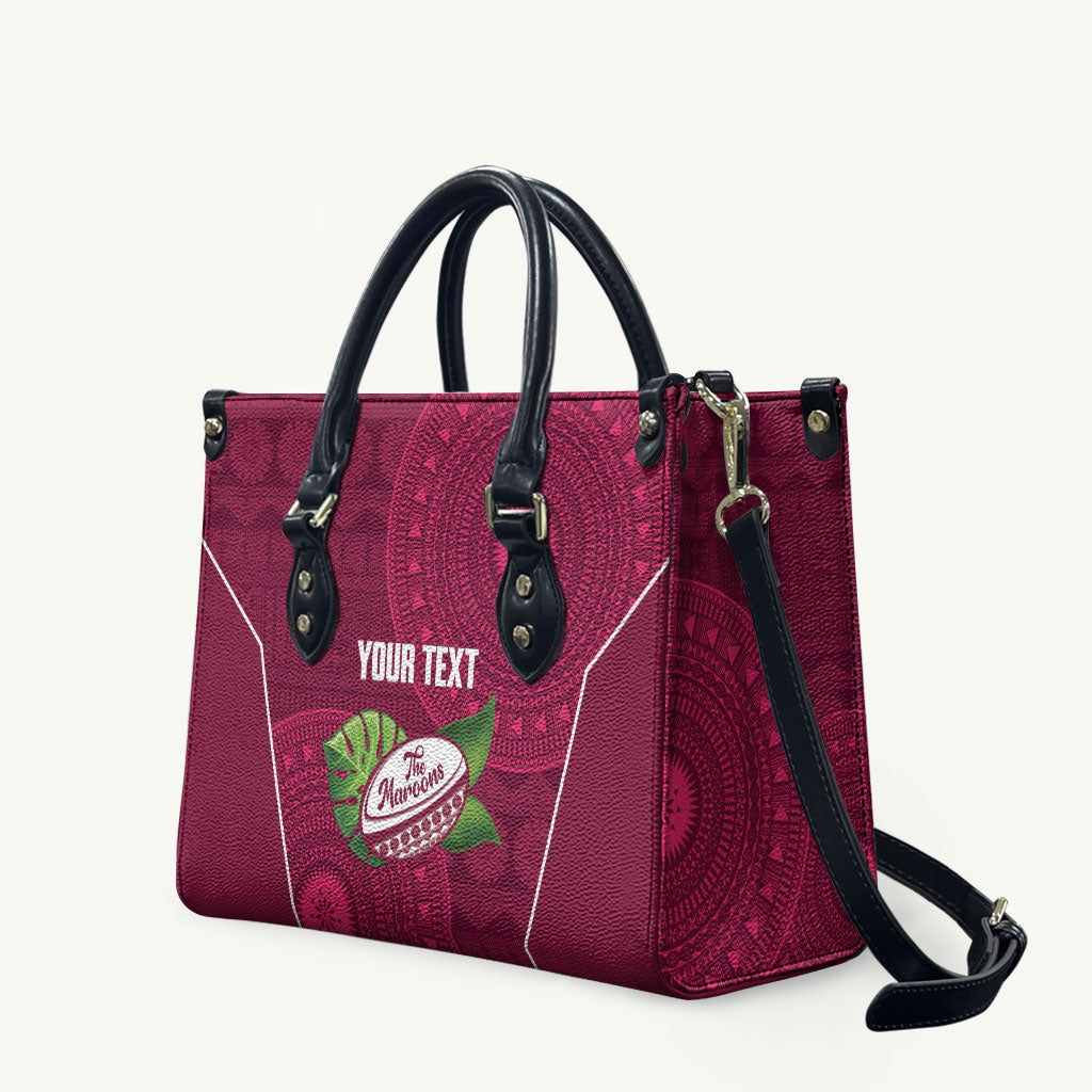 Lautoka Fiji 2026 Rugby Custom Leather Bag Go Maroons Fijian Tapa Pattern