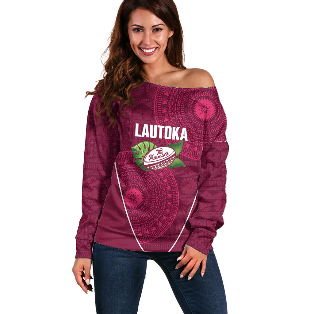 Lautoka Fiji 2026 Rugby Custom Off Shoulder Sweater Go Maroons Fijian Tapa Pattern
