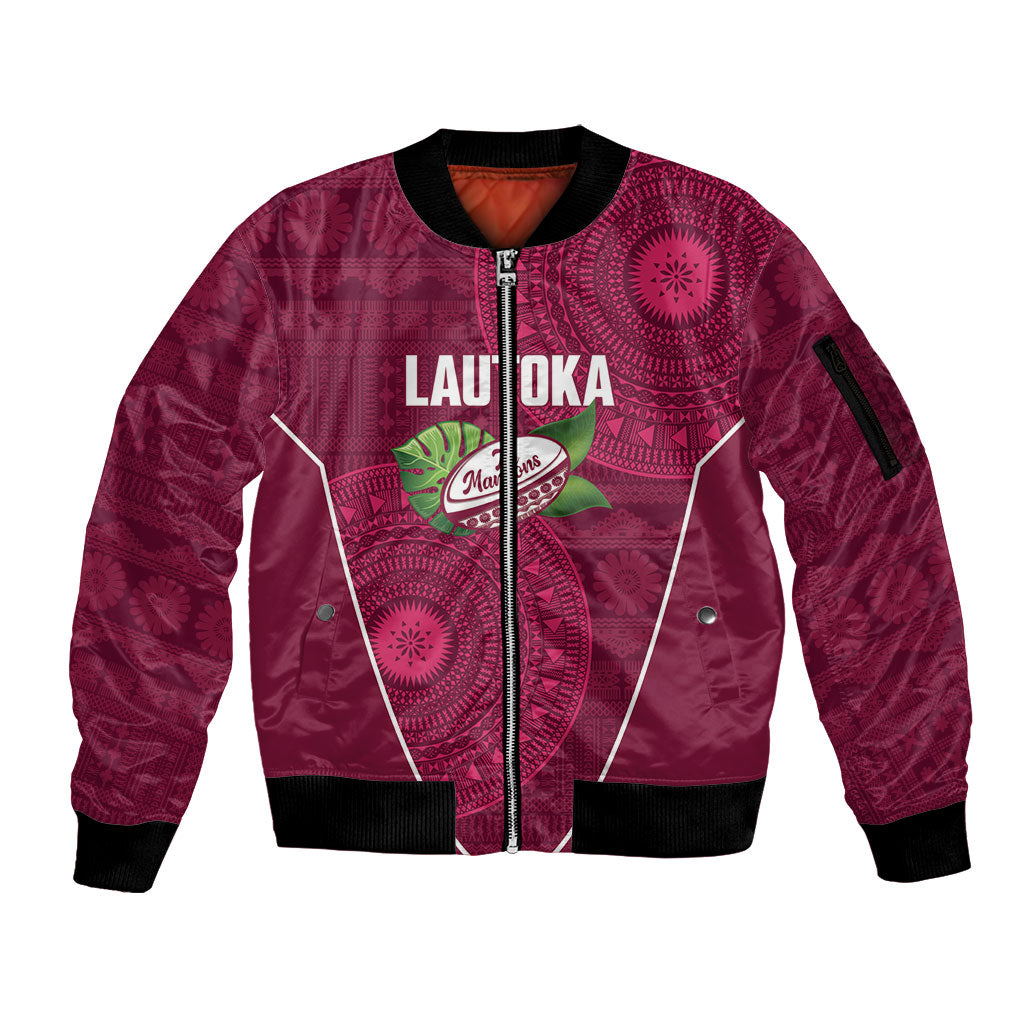 Lautoka Fiji 2026 Rugby Custom Sleeve Zip Bomber Jacket Go Maroons Fijian Tapa Pattern