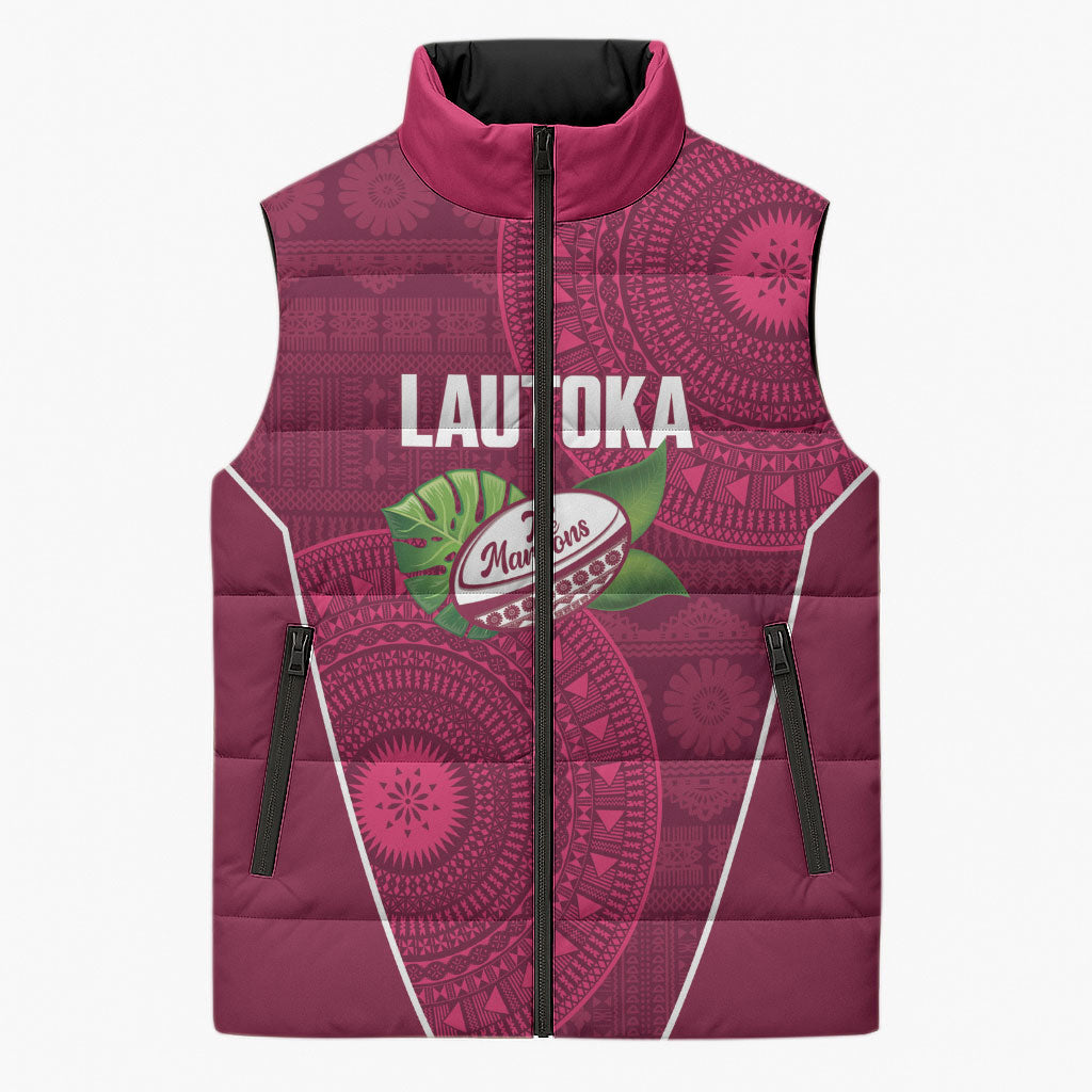 Lautoka Fiji 2026 Rugby Custom Sleeveless Puffer Jacket Go Maroons Fijian Tapa Pattern