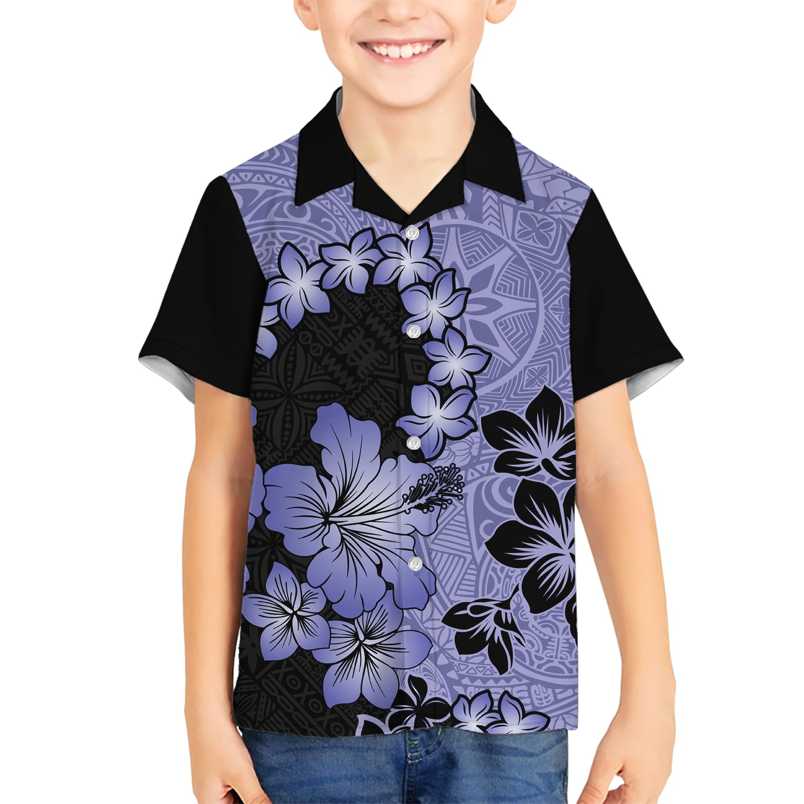 Purple Hawaii Kid Hawaiian Shirt Tapa Cloth Mix Tropical Flowers Pastel Vibes LT14 Kid Purple - Polynesian Pride