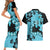 Blue Hawaii Couples Matching Short Sleeve Bodycon Dress and Hawaiian Shirt Tapa Cloth Mix Tropical Flowers Pastel Vibes LT14 - Polynesian Pride