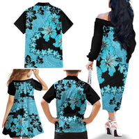 Blue Hawaii Family Matching Off Shoulder Long Sleeve Dress and Hawaiian Shirt Tapa Cloth Mix Tropical Flowers Pastel Vibes LT14 - Polynesian Pride