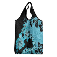 Blue Hawaii Grocery Bag Tapa Cloth Mix Tropical Flowers Pastel Vibes