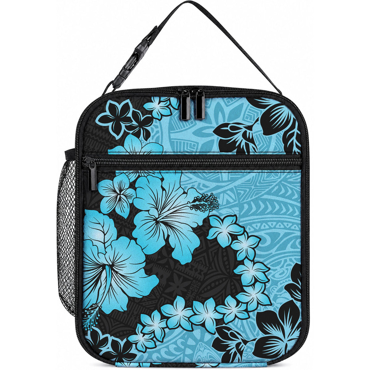 Blue Hawaii Lunch Bag Tapa Cloth Mix Tropical Flowers Pastel Vibes LT14 10.2 × 8.3 × 4.3 inch Blue - Polynesian Pride