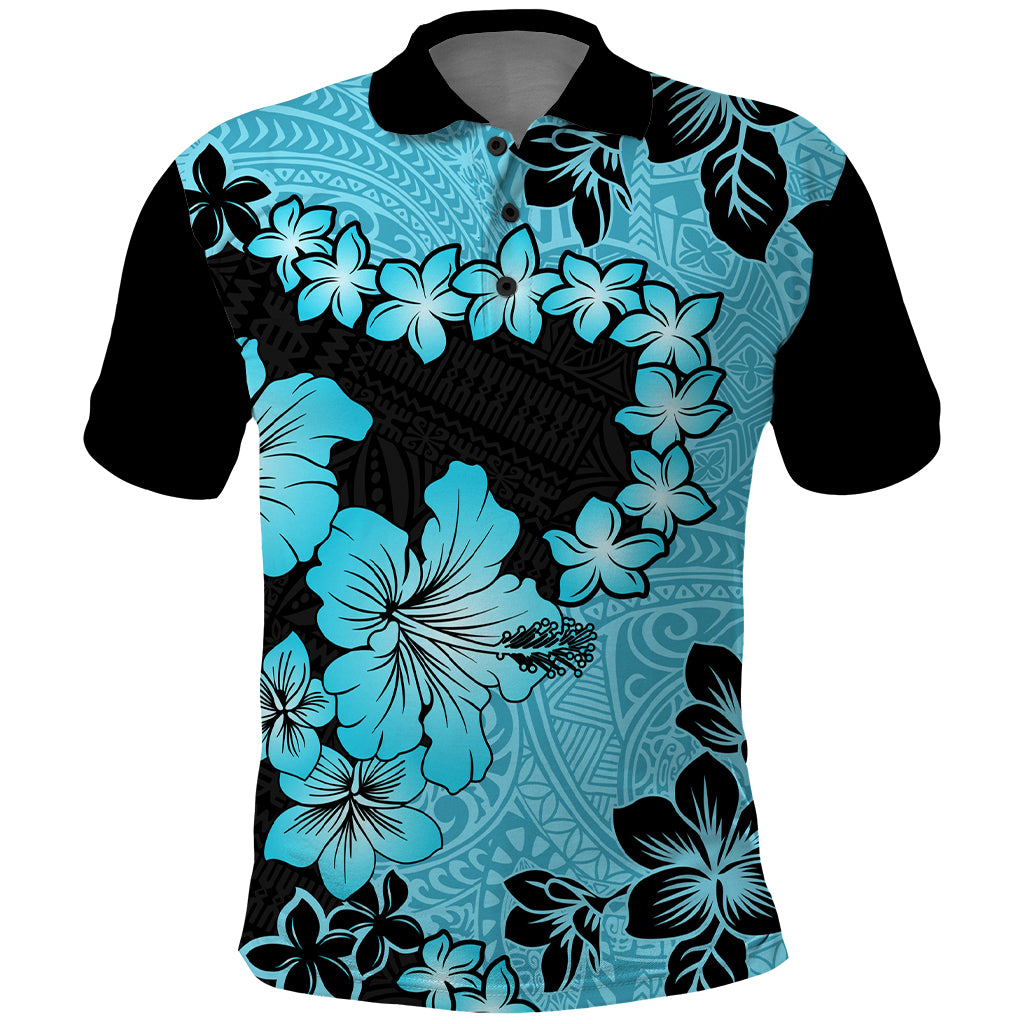 Blue Hawaii Polo Shirt Tapa Cloth Mix Tropical Flowers Pastel Vibes LT14 Blue - Polynesian Pride