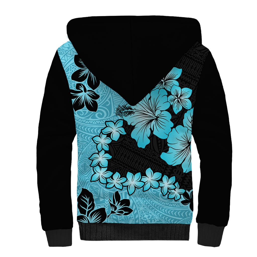 Blue Hawaii Sherpa Hoodie Tapa Cloth Mix Tropical Flowers Pastel Vibes LT14 - Polynesian Pride