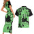 Green Hawaii Couples Matching Short Sleeve Bodycon Dress and Hawaiian Shirt Tapa Cloth Mix Tropical Flowers Pastel Vibes LT14 - Polynesian Pride