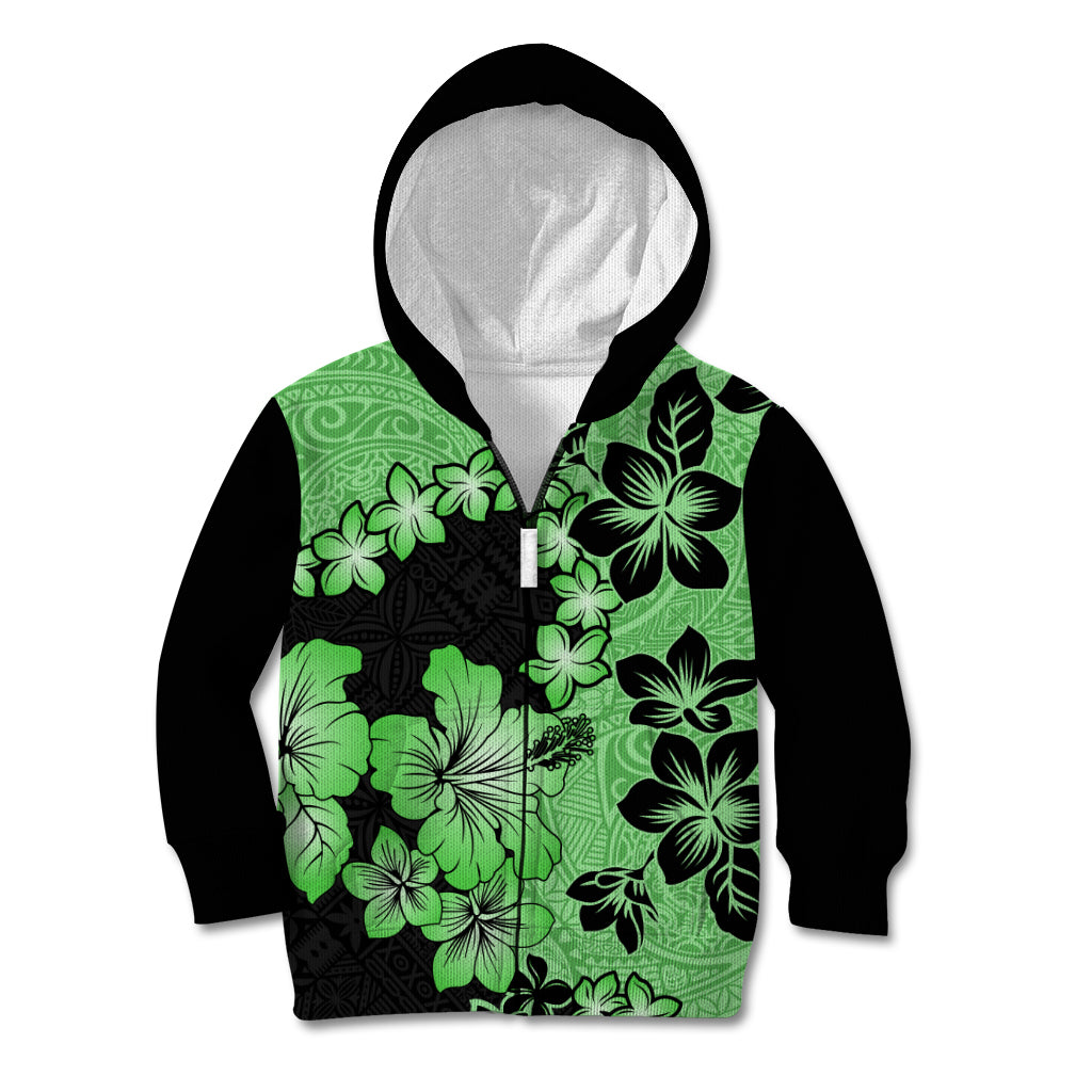 Green Hawaii Kid Hoodie Tapa Cloth Mix Tropical Flowers Pastel Vibes LT14 - Polynesian Pride