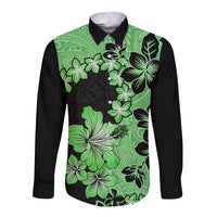 Green Hawaii Long Sleeve Button Shirt Tapa Cloth Mix Tropical Flowers Pastel Vibes LT14 Unisex Green - Polynesian Pride