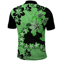 Green Hawaii Polo Shirt Tapa Cloth Mix Tropical Flowers Pastel Vibes LT14 - Polynesian Pride