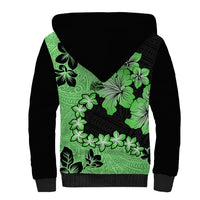 Green Hawaii Sherpa Hoodie Tapa Cloth Mix Tropical Flowers Pastel Vibes LT14 - Polynesian Pride