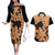 Orange Hawaii Couples Matching Off The Shoulder Long Sleeve Dress and Hawaiian Shirt Tapa Cloth Mix Tropical Flowers Pastel Vibes LT14 Orange - Polynesian Pride