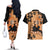 Orange Hawaii Couples Matching Off The Shoulder Long Sleeve Dress and Hawaiian Shirt Tapa Cloth Mix Tropical Flowers Pastel Vibes LT14 - Polynesian Pride