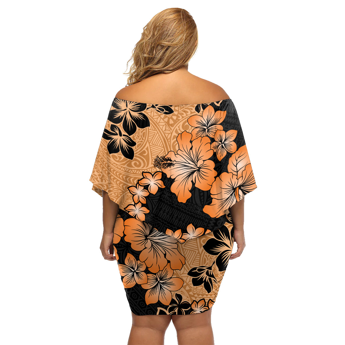 Orange Hawaii Family Matching Off Shoulder Short Dress and Hawaiian Shirt Tapa Cloth Mix Tropical Flowers Pastel Vibes LT14 - Polynesian Pride