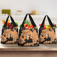 Orange Hawaii Grocery Bag Tapa Cloth Mix Tropical Flowers Pastel Vibes