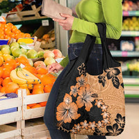 Orange Hawaii Grocery Bag Tapa Cloth Mix Tropical Flowers Pastel Vibes