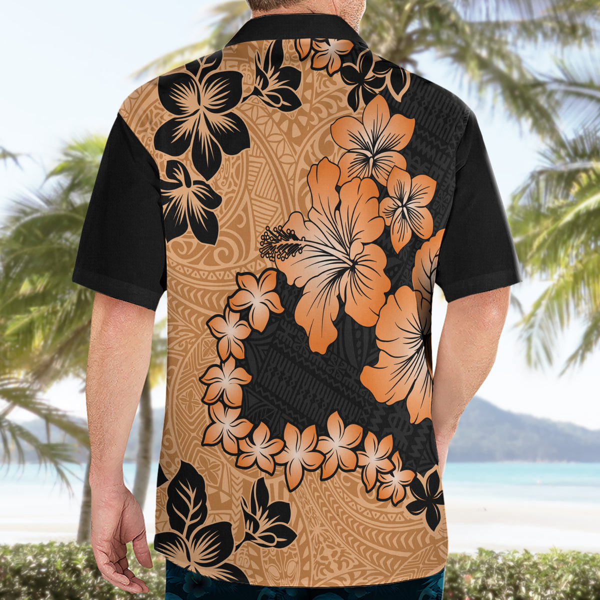 Orange Hawaii Hawaiian Shirt Tapa Cloth Mix Tropical Flowers Pastel Vibes LT14 - Polynesian Pride