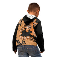 Orange Hawaii Kid Hoodie Tapa Cloth Mix Tropical Flowers Pastel Vibes LT14 - Polynesian Pride
