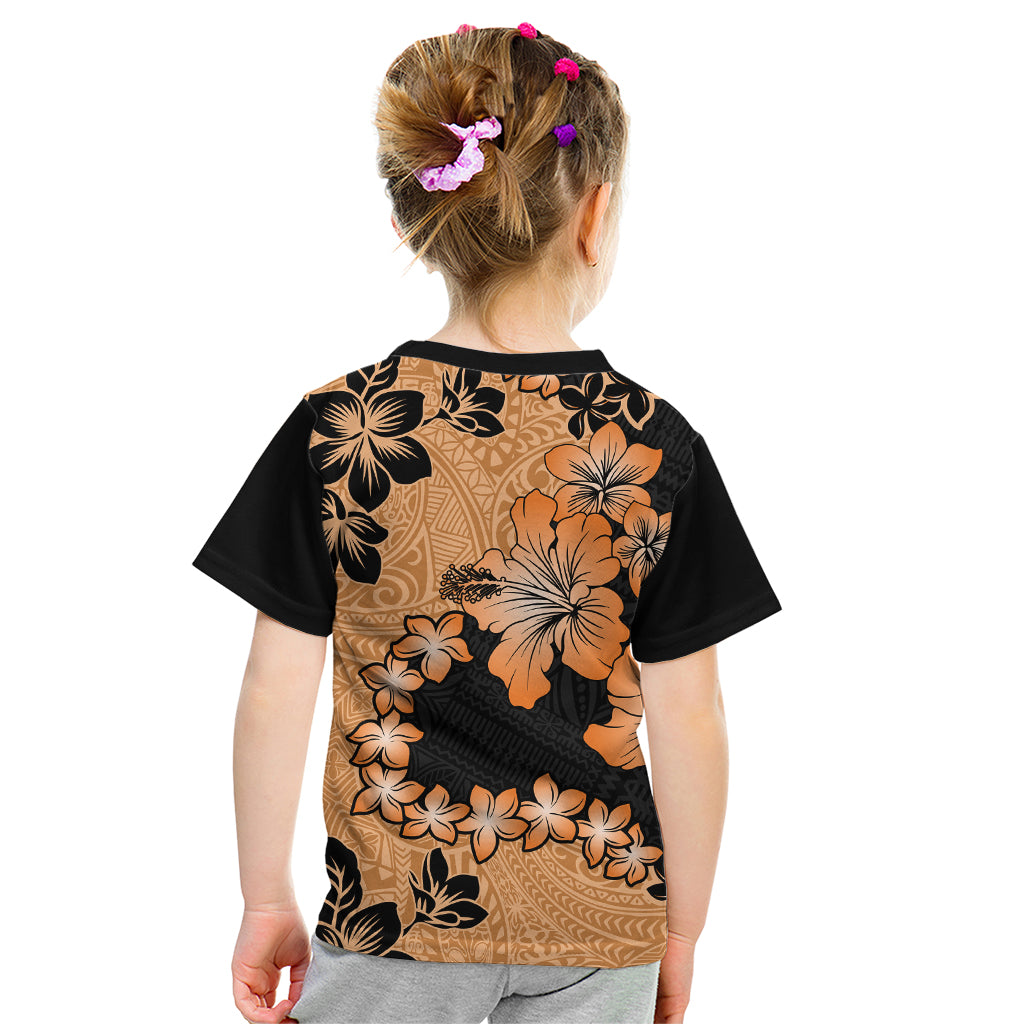 Orange Hawaii Kid T Shirt Tapa Cloth Mix Tropical Flowers Pastel Vibes LT14 - Polynesian Pride