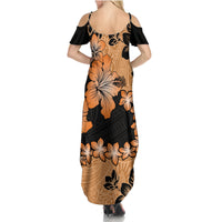 Orange Hawaii Summer Maxi Dress Tapa Cloth Mix Tropical Flowers Pastel Vibes LT14 - Polynesian Pride