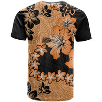 Orange Hawaii T Shirt Tapa Cloth Mix Tropical Flowers Pastel Vibes LT14 - Polynesian Pride