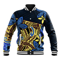 Polynesia Fabric Baseball Jacket Polynesian Tribal With Frangipani Flowers LT14 Unisex Blue - Polynesian Pride