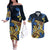Polynesia Fabric Couples Matching Off The Shoulder Long Sleeve Dress and Hawaiian Shirt Polynesian Tribal With Frangipani Flowers LT14 Blue - Polynesian Pride