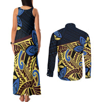 Polynesia Fabric Couples Matching Tank Maxi Dress and Long Sleeve Button Shirt Polynesian Tribal With Frangipani Flowers LT14 - Polynesian Pride