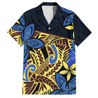Polynesia Fabric Family Matching Off Shoulder Maxi Dress and Hawaiian Shirt Polynesian Tribal With Frangipani Flowers LT14 Dad's Shirt - Short Sleeve Blue - Polynesian Pride