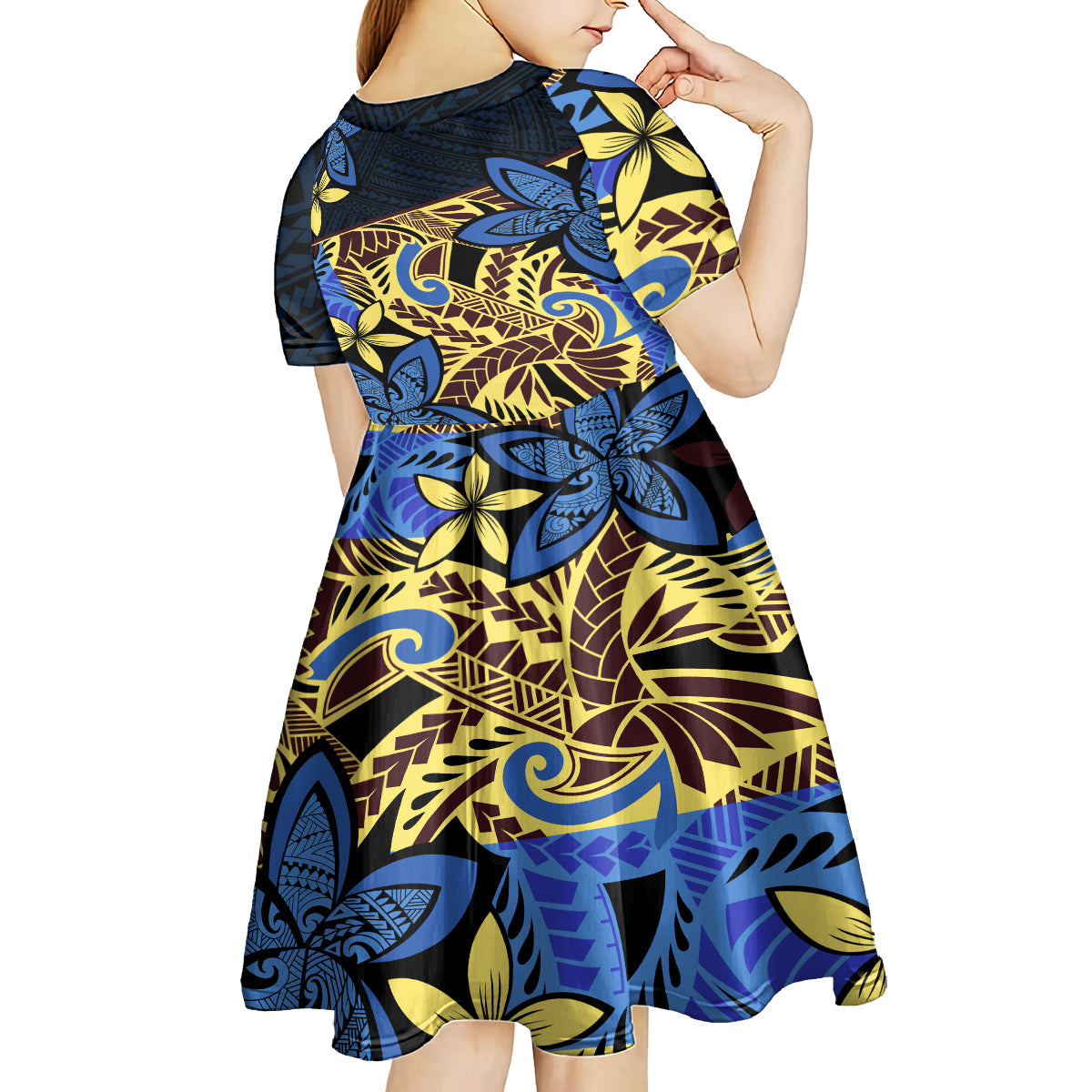 Polynesia Fabric Kid Short Sleeve Dress Polynesian Tribal With Frangipani Flowers LT14 - Polynesian Pride